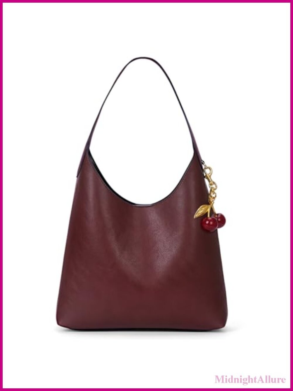 Faux Suede Hobo Bag Vegan Leather Shoulder Tote Cherry Charm Slouchy